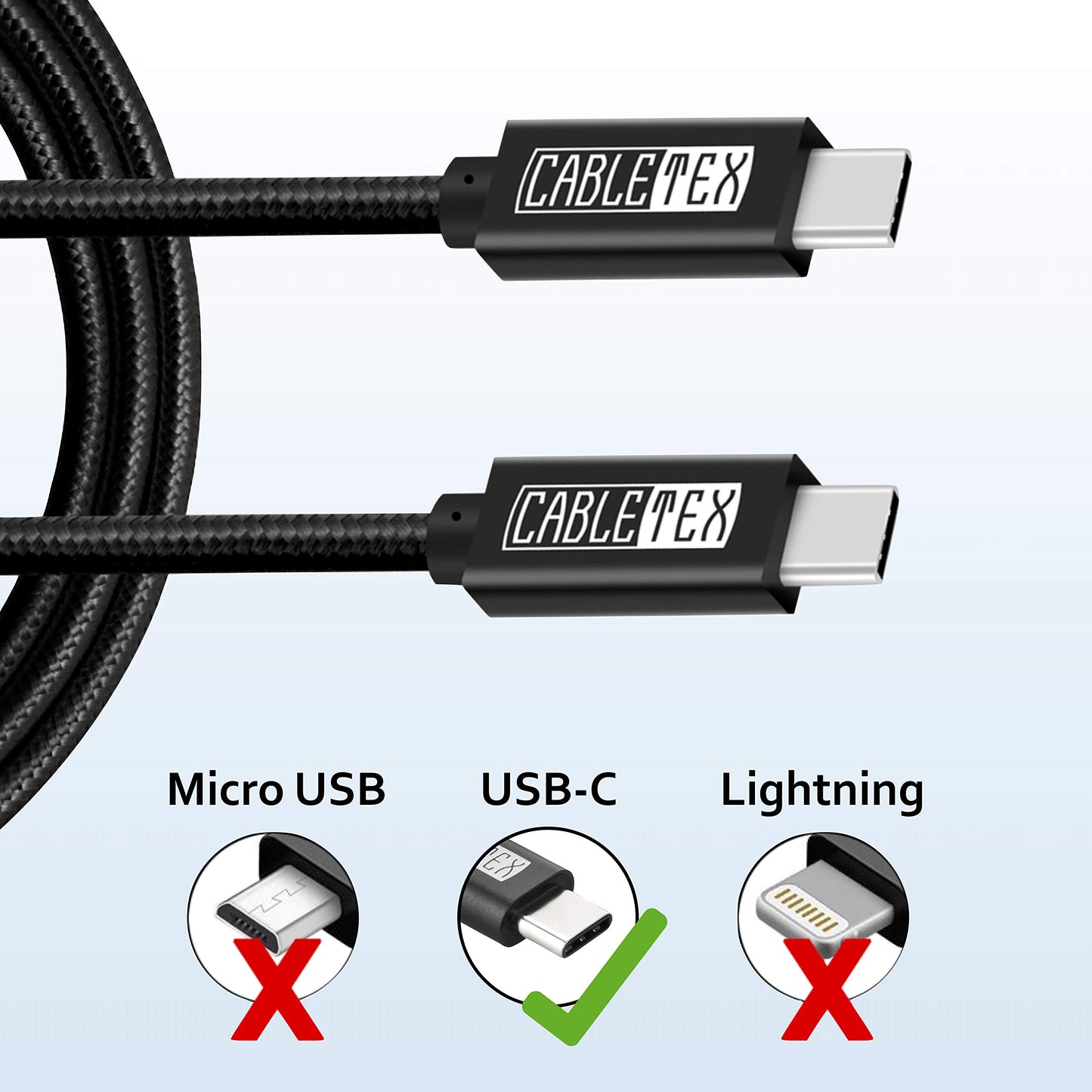 CABLETEX USB C Kabel zu Typ-C 3.2 Gen 2 100W Power Delivery für Thunderbolt 3 Monitorkabel Bildschirme/Displays, Ladekabel, 10GBit/s, 1m, Video- und Audioübertragung - Schwarz