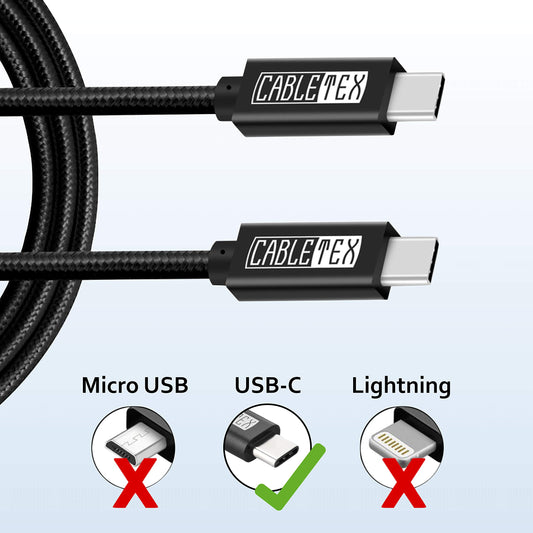 CABLETEX USB C Kabel zu Typ-C 3.2 Gen 2 100W Power Delivery für Thunderbolt 3 Monitorkabel Bildschirme/Displays, Ladekabel, 10GBit/s, 1m, Video- und Audioübertragung - Schwarz