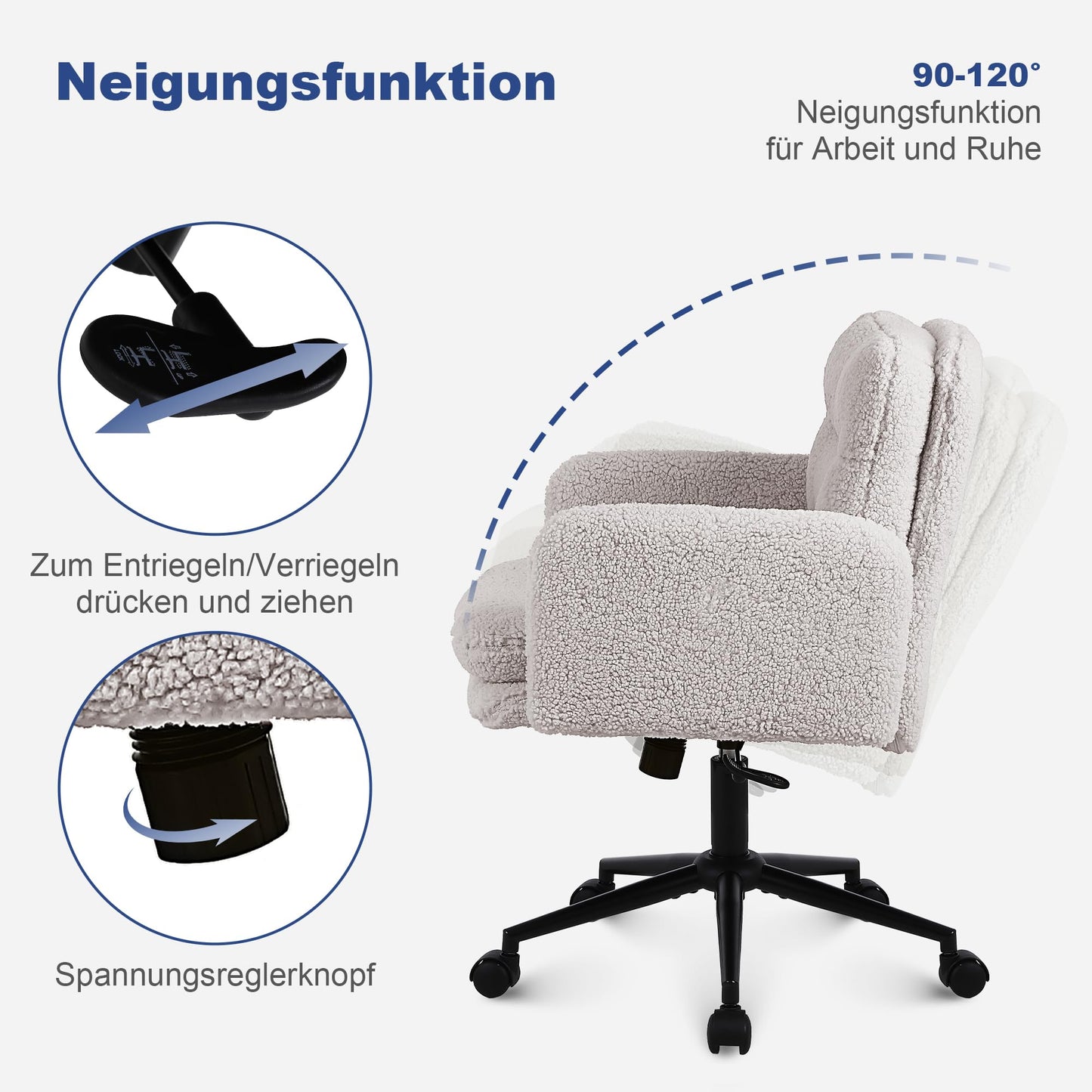 Youhauchair Schreibtischstuhl, Schminktisch Stuhl aus Kunstpelz, Bequemer Drehstuhl Schreibtisch Stuhl, Bürostuhl Ergonomisch mit Verstellbarer Höhe, Creme