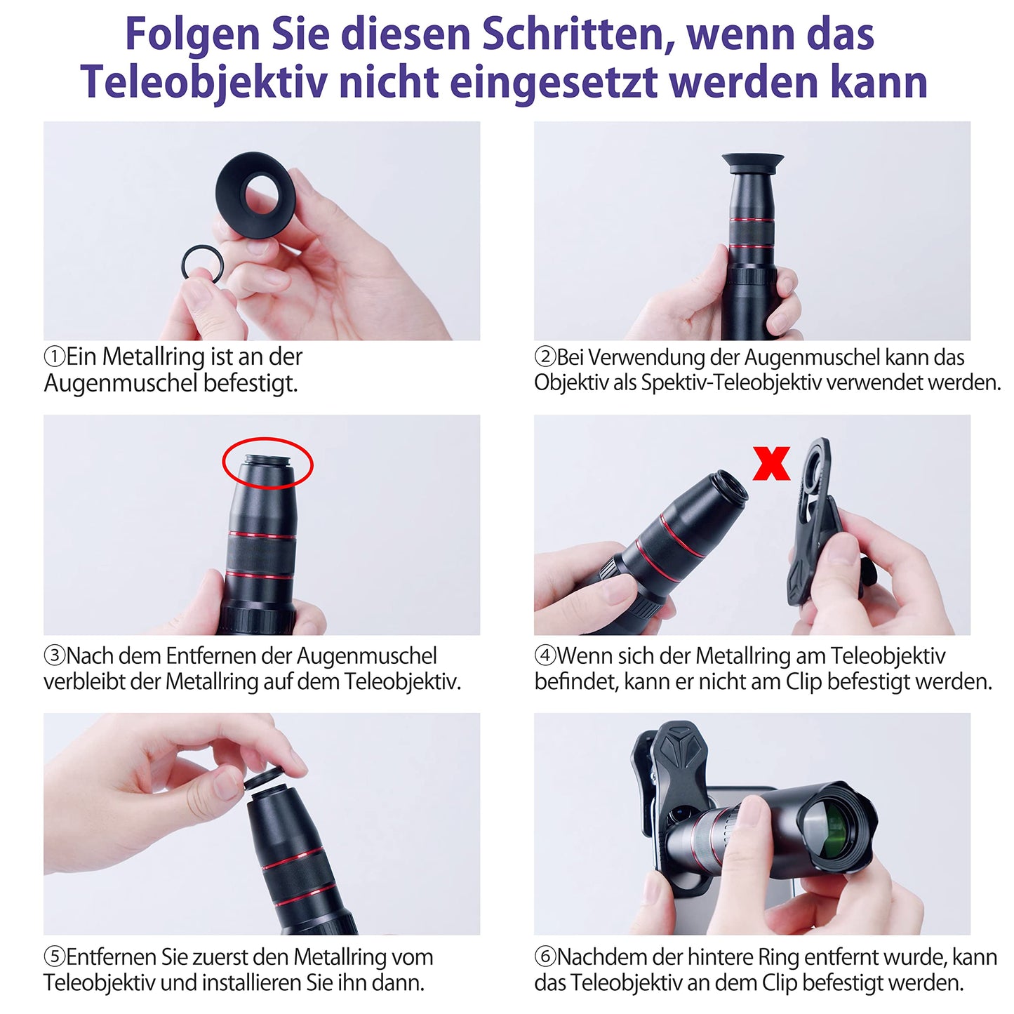 Selvim Handy Objektiv Linse Kit Lens Set 22X Teleobjektiv, 25X Makro Objektiv, 0,62X Weitwinkel, 235° Fischaugenobjektiv für iOS iPhone und meisten Android Smartphone Schwarz