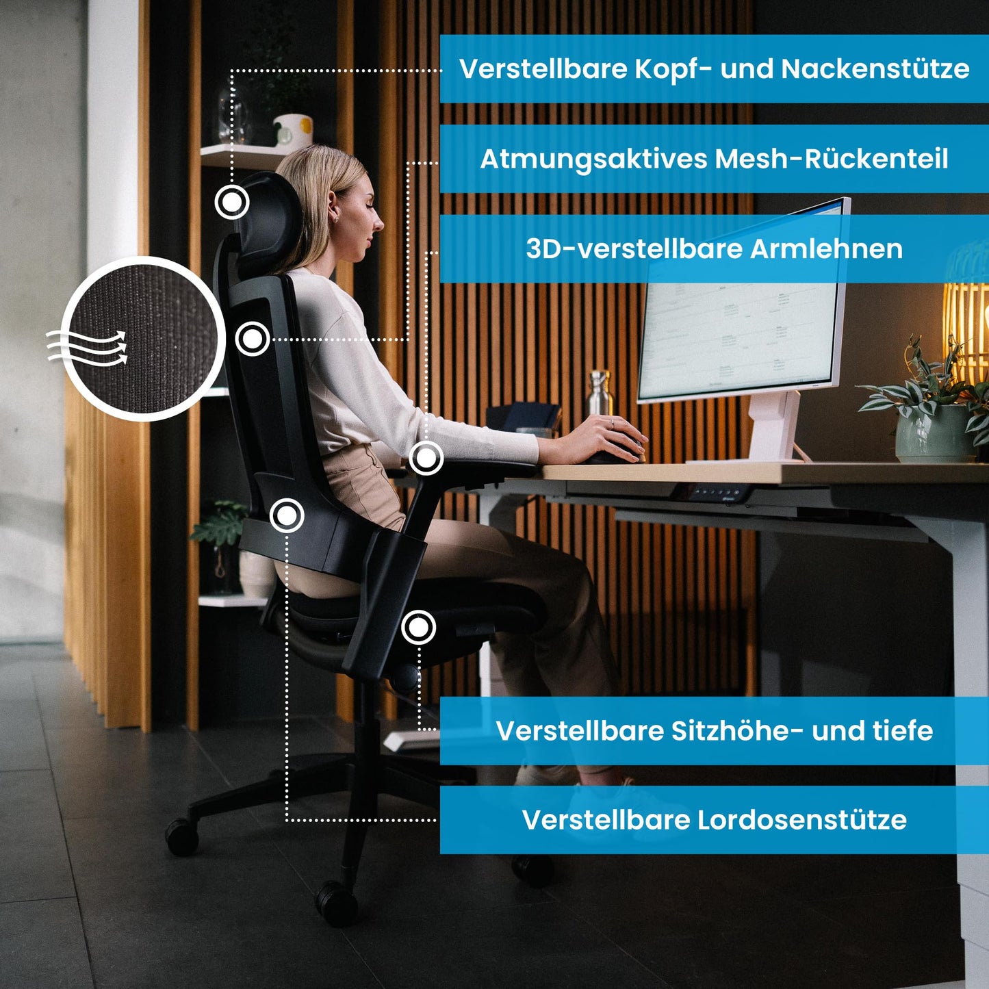 Ergotopia NextBack | Ergonomischer Bürostuhl gegen Rückenschmerzen | Schreibtischstuhl ergonomisch | Zusätzliche Kopfstütze gegen Nackenschmerzen - 5 Jahre Garantie