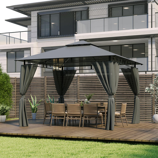 Devoko Garden Pavillon Wasserdicht Deluxe Gazebo,Plane Partyzelt,Metallrahmen Pavillon, Patio Gazebo für 6-8 Personen,Grau