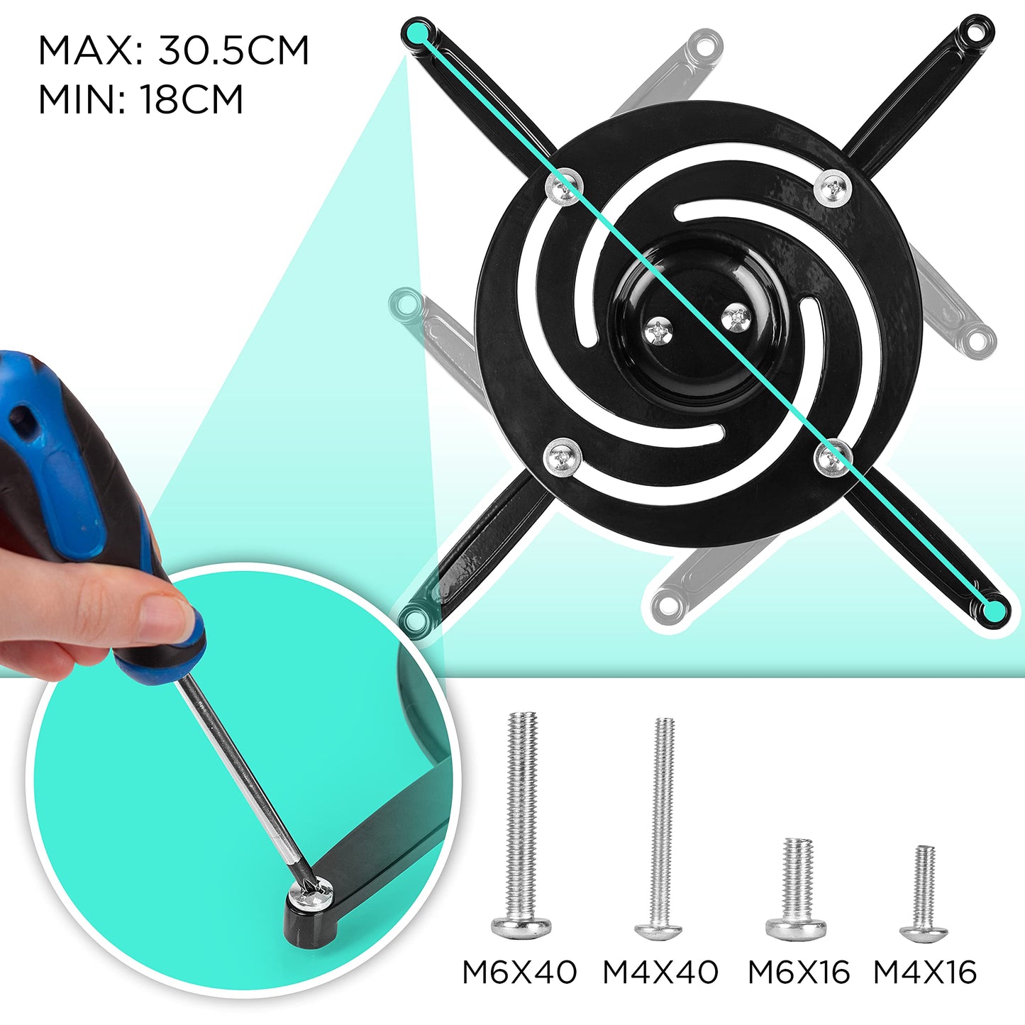 Duronic PB10XM Beamer Halterung | Projektor Deckenhalterung | Universal Wandhalterung | Halterung für Video-Projektor | drehbar und schwenkbar | Heimkino | Traglast bis zu 15 kg | 360° Rotation