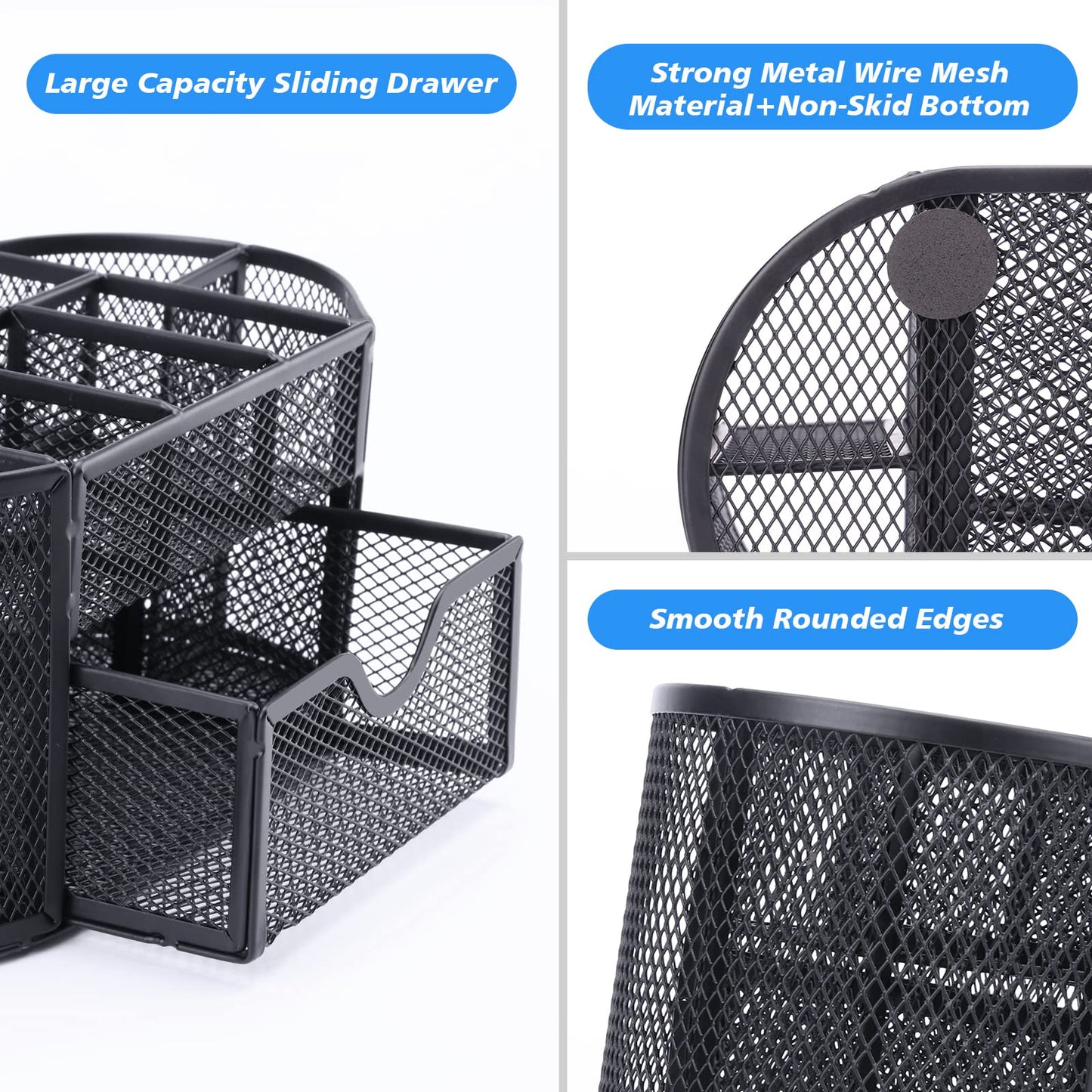 Schreibtisch Organizer, Mesh Metall Büro-Organizer mit Schublade und Stifthalter, 9 Sortierfächer für Stifte, Hefter, Ordnerklammern, Haftnotizen, Platzsparendes Desk Organizer Stifte Organizer