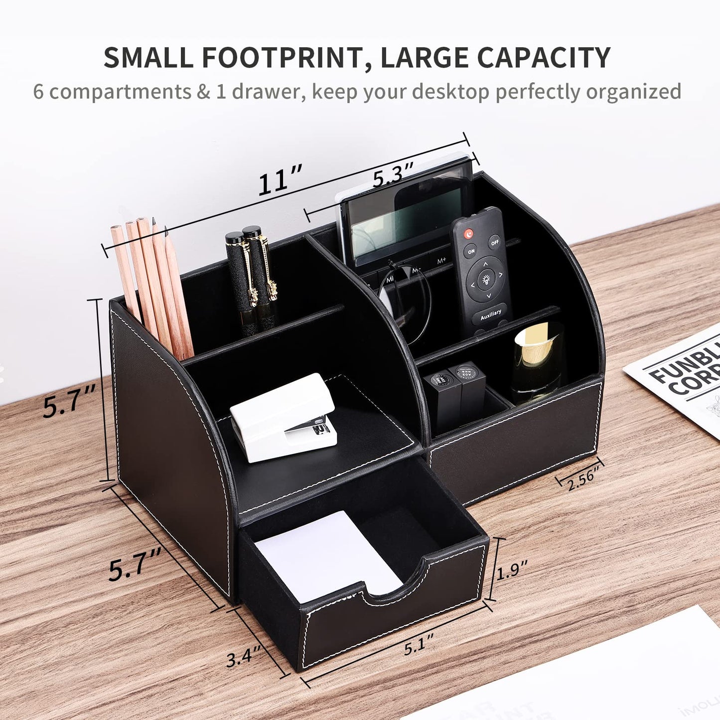 KINGFOM Büro Schreibtisch Organizer Ordnungssystem Tisch Organizer PU Leder Stiftehalter Stiftebox Stifteköcher Multifunktionale Bürobedarf