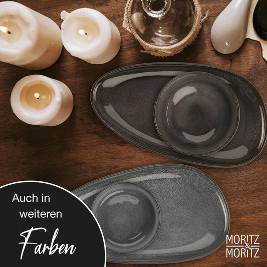 Moritz & Moritz VIDA Servierteller Set Blau - 2x Große Teller aus hochwertigem Porzellan, Modern & Zeitlos, Mikrowellen- & Spülmaschinengeeignet - Perfekt für Salate, Grillfleisch, Snacks & mehr