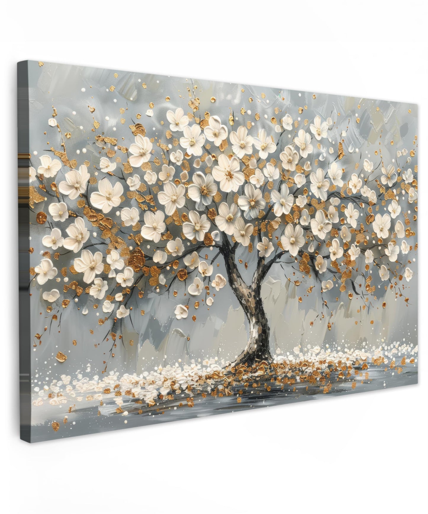 MuchoWow© Leinwand Bilder Groß 120x80 cm XXL Wanddeko Wohnzimmer Aesthetic Room Decor Deko Zimmer Wandbilder Modern Bild auf Leinwand Baum - Blumen - Weiß - Natur - Kunst