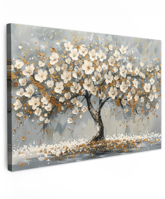 MuchoWow© Leinwand Bilder Groß 120x80 cm XXL Wanddeko Wohnzimmer Aesthetic Room Decor Deko Zimmer Wandbilder Modern Bild auf Leinwand Baum - Blumen - Weiß - Natur - Kunst