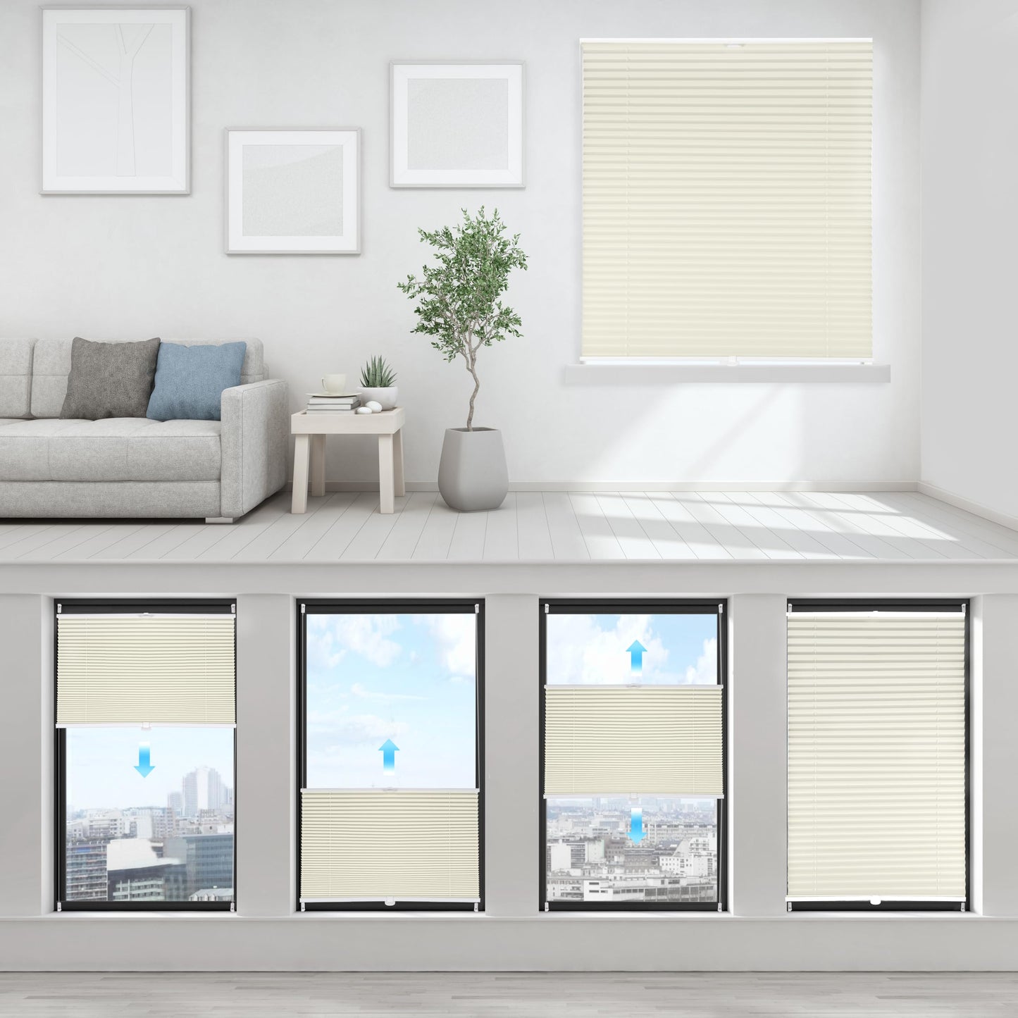 Sekey Plissee Klemmfix ohne Bohren 75x100cm Faltrollo Plisseerollo Jalousie für Tür & Fenster Blickdicht Sichtschutz Sonnenschutz Fertifplissee Rollo 75 cm breit Beige