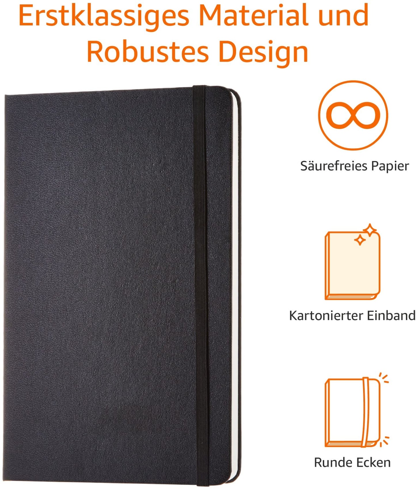 Amazon Basics Notizbuch, klassisches Design, Größe, Schwarz