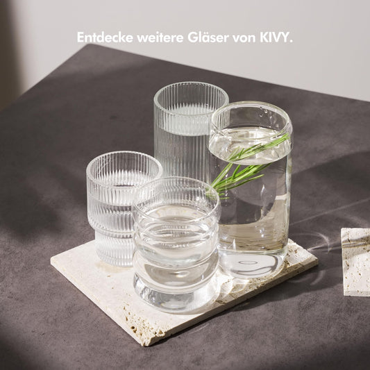 KIVY Geriffelte Wassergläser [4er Set] - Trinkgläser Set Wasserglas - Stapelbares Trinkglas Wasserglas Set - Wassergläser Modern Saftgläser - Ästhetische Gläser Water Glasses - Robust (4x190ml)