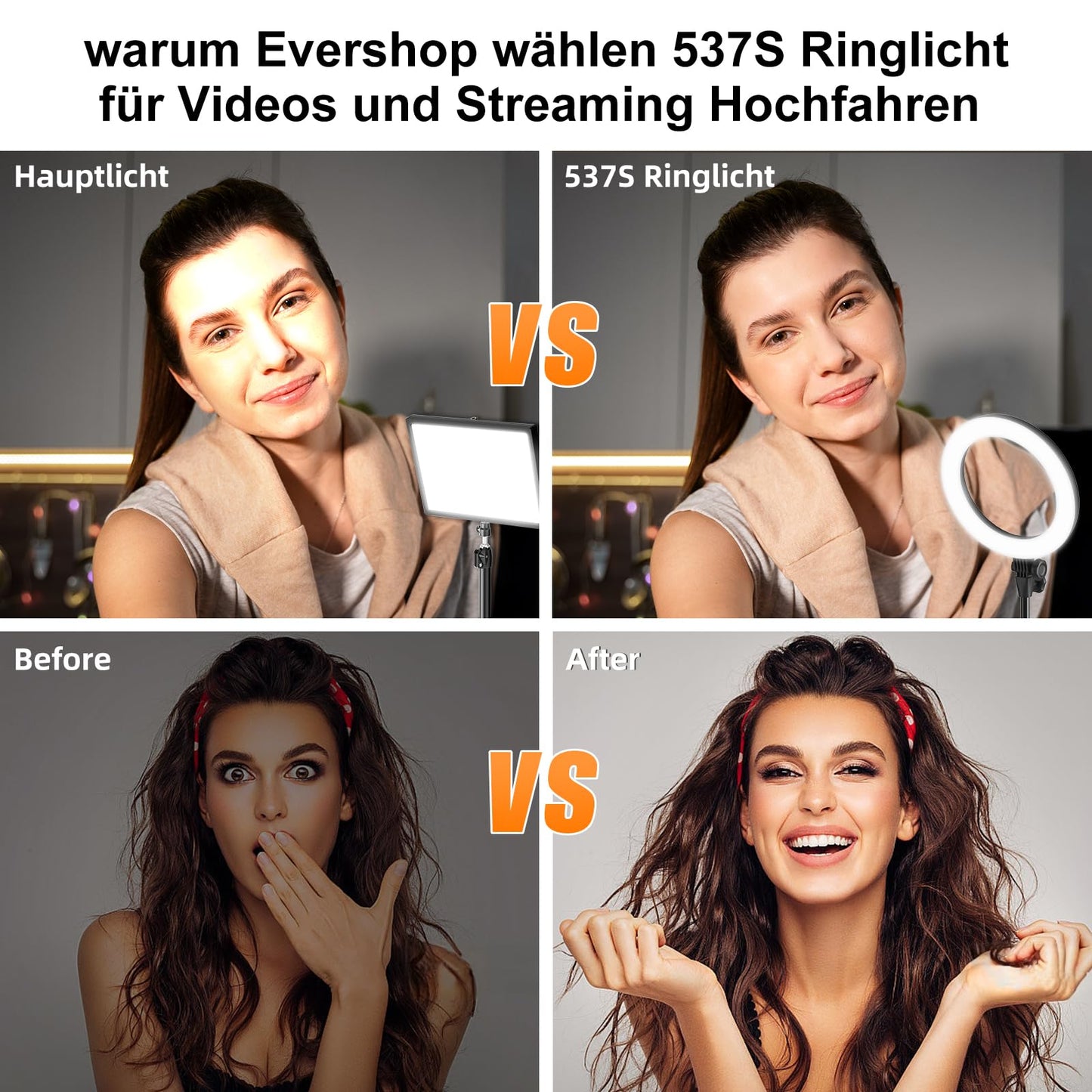 Ringlicht mit Stativ Handy Laptop Videokonferenz Licht,Evershop 10.5” Ring Light Ringleuchte LED 3 Lichtfarben+10 Helligkeiten 360°Drehbar Schreibtisch Streaming Beleuchtung Licht YouTube Tiktok