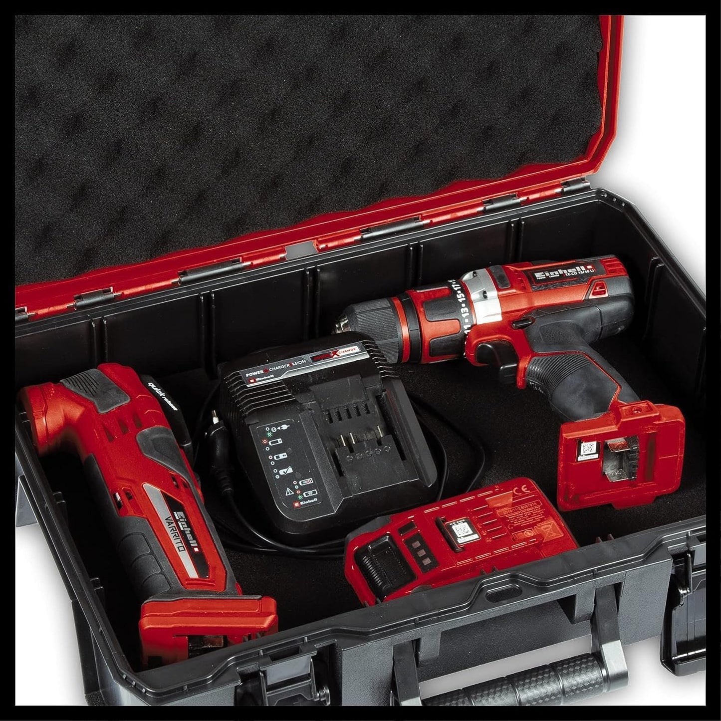 Original Einhell E-Case S-F Systemkoffer (max. 25 kg, universelle Aufbewahrung und Transport von Zubehör und Werkzeug, stapelbar, spritzwassergeschützt, inkl. 2x Schaumstoffeinlagen)