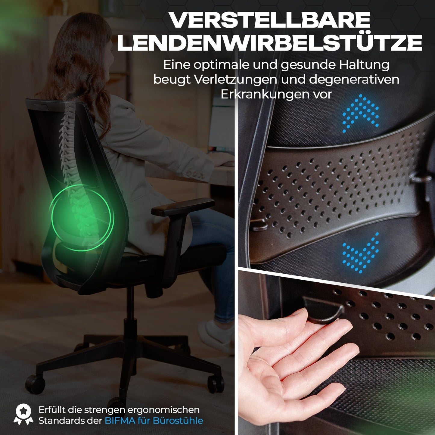 VALKENSTOL M2 Bürostuhl Ergonomisch mit individuell konfigurierbarer Armlehne und Kopfstütze für maximale Bewegungsfreiheit - bequemer ergonomischer Schreibtischstuhl für Büro und Home Office Chair