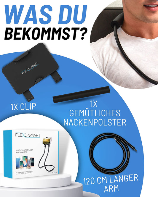 FLEXD-X Smartphone Halterung - Handy Stativ flexibel - Schwanenhals Handyhalterung Bett - Handy Halterung Tisch, Handyhalterung Nacken mit Polster- Handyhalterung iPhone - Universal
