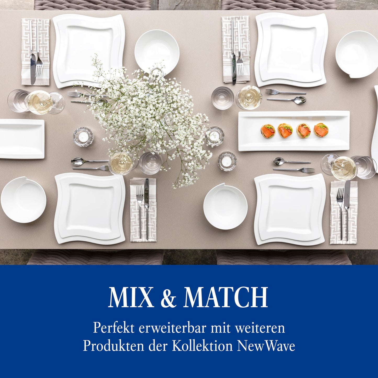 Villeroy & Boch – New Wave Frühstücksteller, Eckiger Teller, Teller Rechteckig Weiß, Grillteller, Kuchenteller, Geschirr Keramik, Essteller, Speiseteller, Premium Porzellan