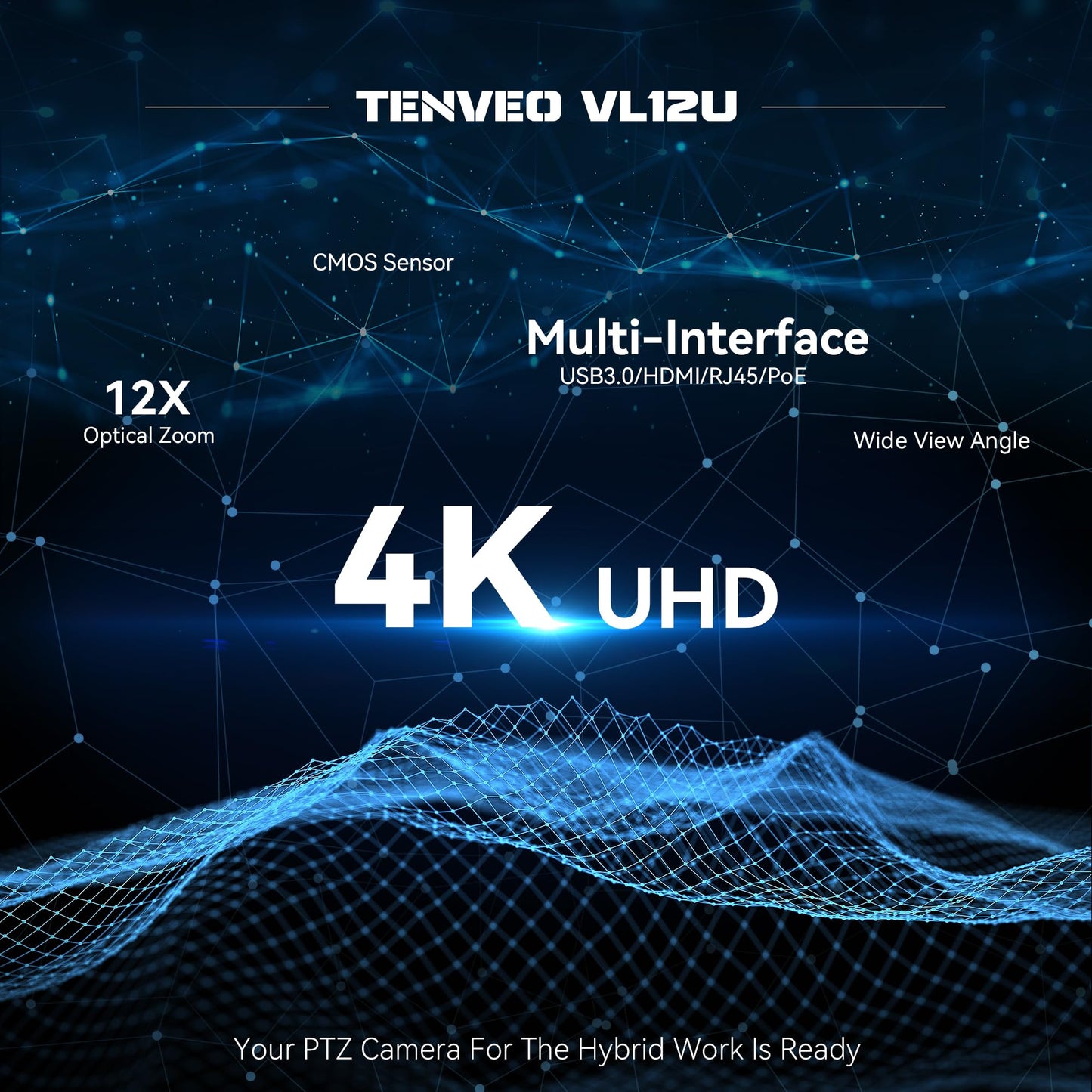 Tenveo 4K PTZ Kamera Streaming Kamera HDMI/USB3.0/PoE/ RJ45 Konferenzkamera 12x Optical Zoom Kamera Weiter Betrachtungswinkel YouTube/OBS Live Streaming and Skype/Zoom