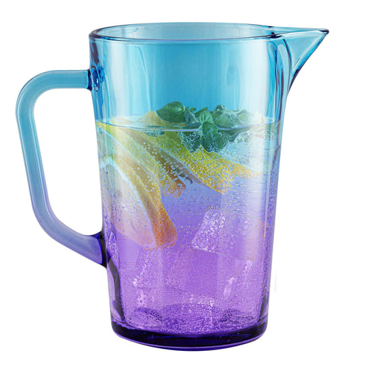 TREND FOR HOME Wasserkaraffe Glas 1 Liter mit Handlichem Griff Bunt Wasserkrug 19 cm Glaskanne Blau Lila Glaskrug Wasserkanne Glaskaraffe Glas Carafe Pitcher Glaskanne 1l Bunte | Gigi Dreamy Sunset