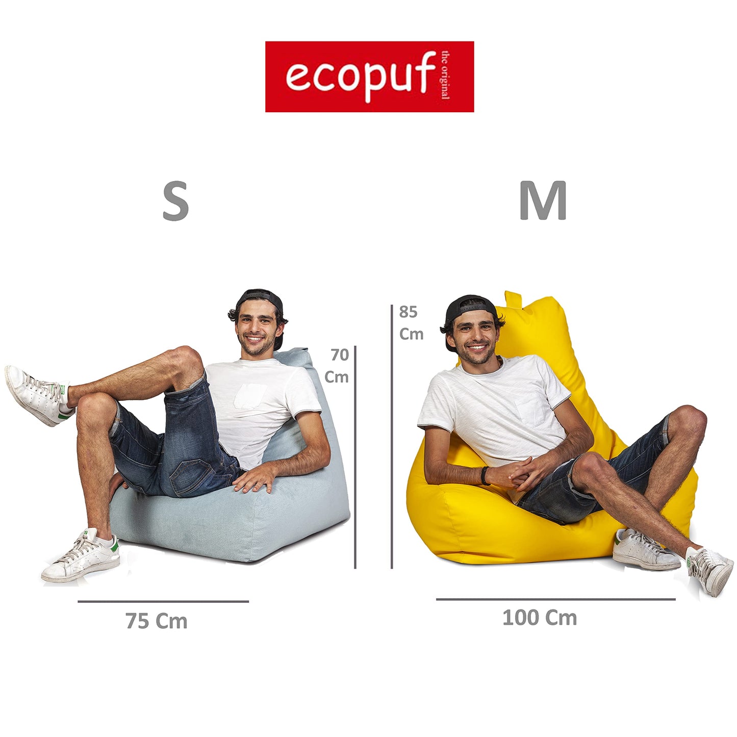 Ecopuf - Sessel Wohnzimmer - Keiko Patchwork S/M Polyester Sack Sitz - Entspannungssessel zum Sitzen - Sack Pouf reißfest schmutzabweisend - Pouff mit Handgriff - Wohnungseinrichtung - Rot Nc12