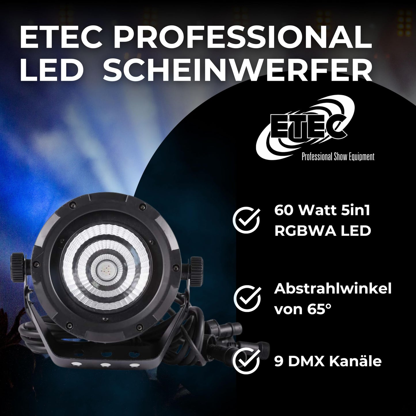 ETEC Professional LED Outdoor Scheinwerfer Slim Spot 60 DMX IP65 Wetterfest Veranstaltung Bühnenbeleuchtung Party Disco Show DJ Farbmischung
