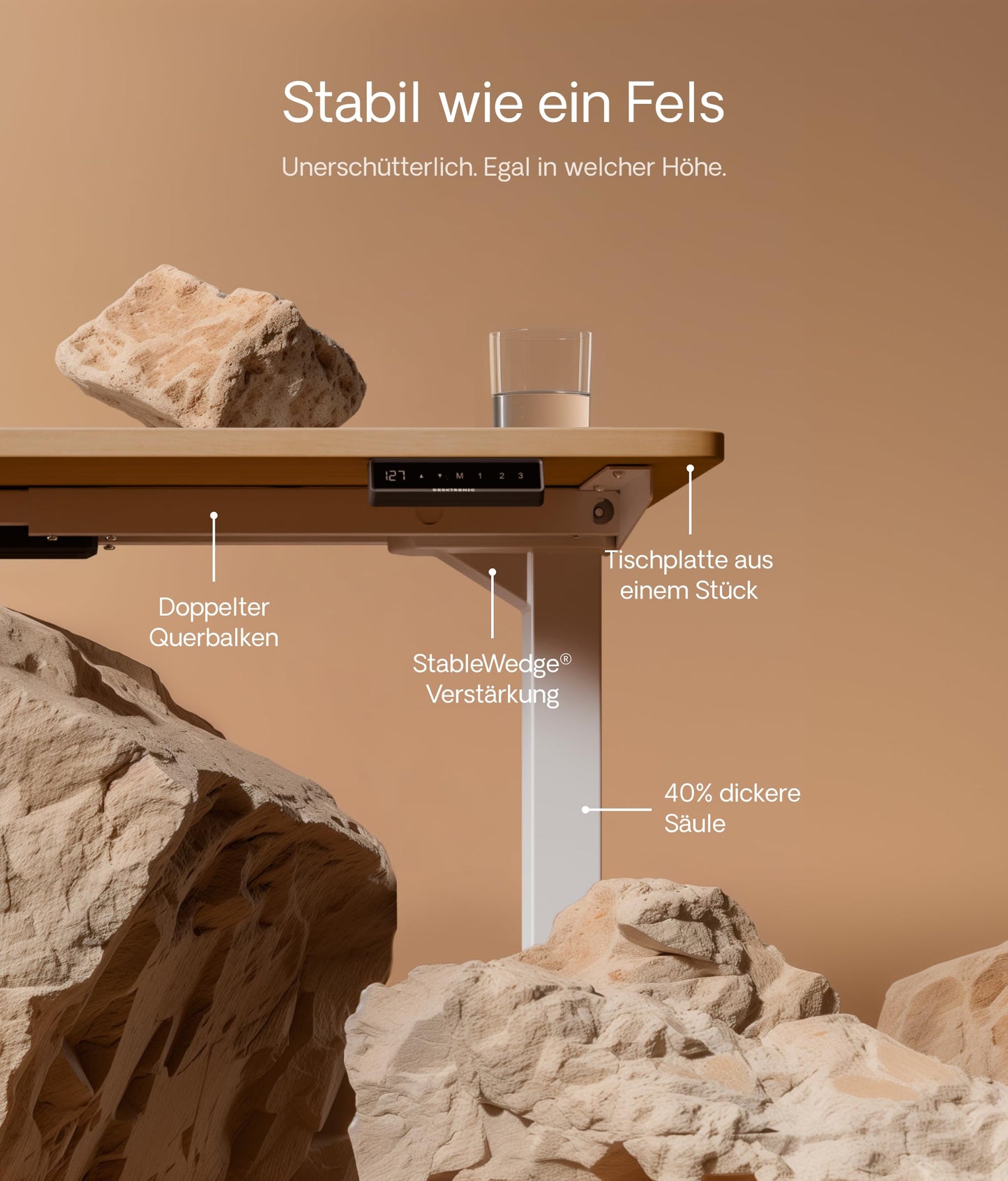 Desktronic Höhenverstellbarer Schreibtisch (160x80cm) - Schreibtisch Höhenverstellbar Elektrisch mit Flüsterleisem Dual-Motor & Touchscreen - Hohe Tragfähigkeit - Stehtisch HomePro