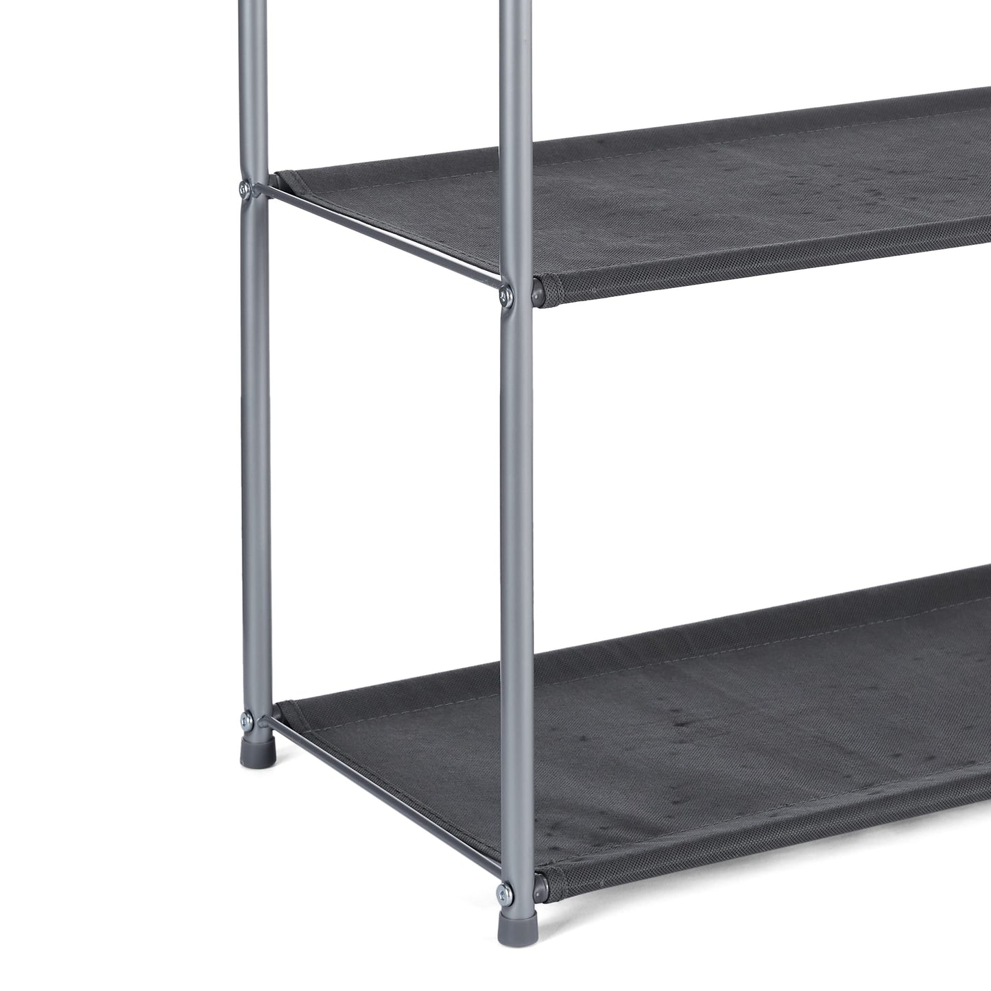 Amazon Basics Schrank-Organisationssystem mit DREI Regalböden aus Stoff und Zwei Zusammenschiebbaren Oben Offenen Behältern, 32.7" x 12.2" x 31", Grau