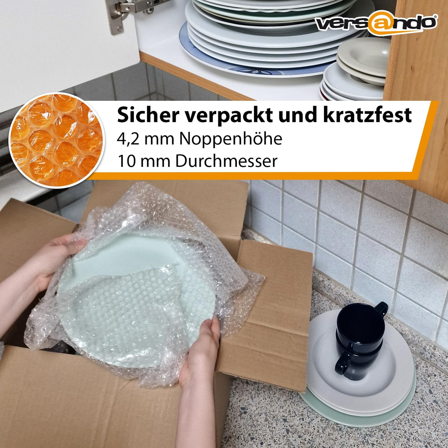 versando Premium Luftpolsterfolie 100m x 0,5m Versand, Verpackung, Umzug Noppenfolie Bubble Wrap LPF Rolle