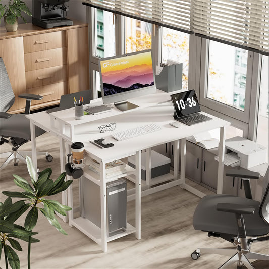 GreenForest 100 x 50 cm Schreibtisch Weiß mit Regal und Monitorständer, Kleiner Schreibtisch Klein, Sekretär Schreibtisch Weiss, Bürotisch für Home Office, Reinweiß