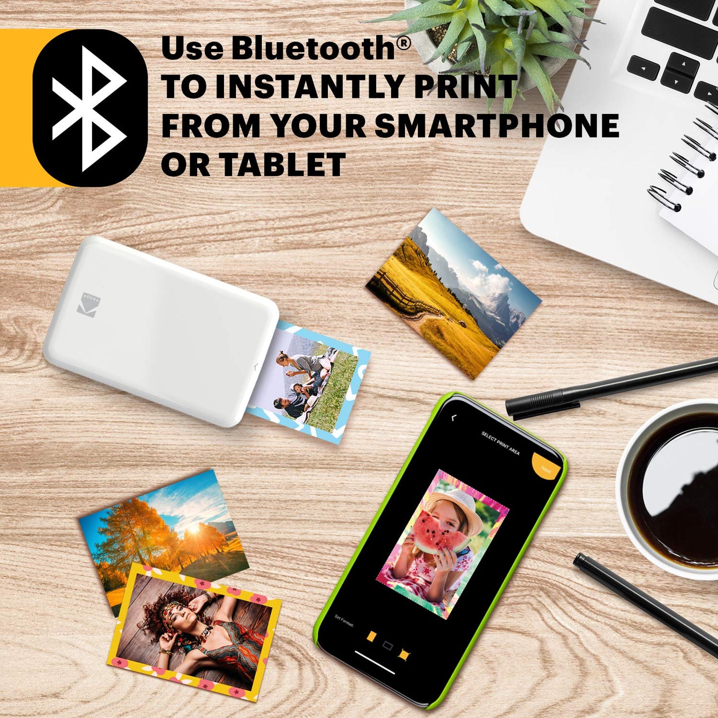 KODAK Step Sofort-Smartphone-Fotodrucker - Tragbarer Mini-Farb-Mobilfotodrucker - Zink 2x3” Klebefotos - Bluetooth-kompatibel mit iOS- & Android-Geräten - Spaßige Bearbeitungs-App - Weiß
