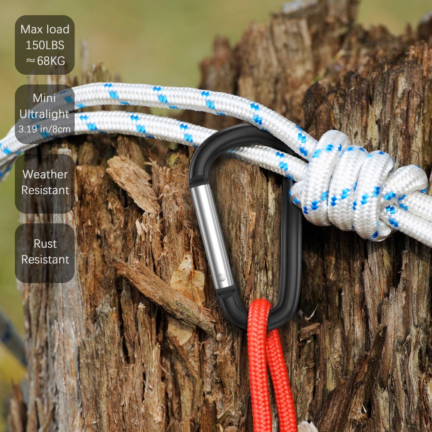 Sprookber 3" Aluminium Karabiner D-Ring - karabinerhaken Clips mit Federschnapphaken für Schlüsselanhänger Clip - 10 Stücke