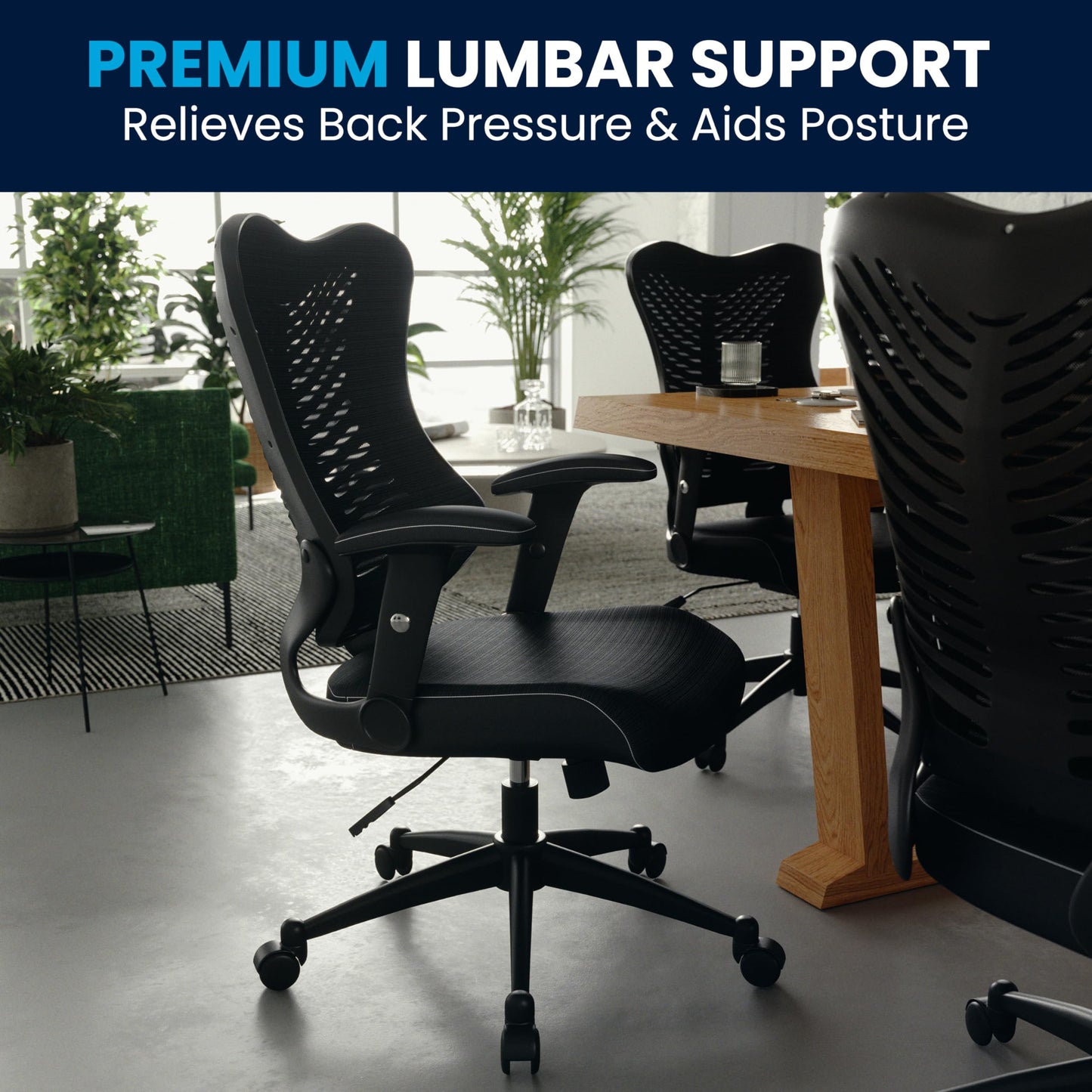 Flash Furniture Bürostuhl, ergonomisch, mit Netz-Rückenunterstützung, hoher Rückenlehne, höhenverstellbarem Sitz und feststellbarem Kipphebel, schwarz, 64 x 65 x 109 cm