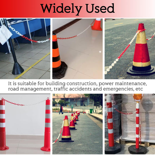 alwaiiz Absperrkette Rot Weiß Kunststoff 10m x 8mm, Leicht und Praktisch Absperrkette Warnkette mit 4 S Haken, Kunststoffkette zum Absperren von Flächen