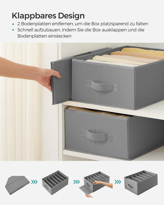SONGMICS Kleiderschrank-Organizer 4er Set, Aufbewahrungsbox 6 Fächer, Schubladen-Ordnungssystem, Ordnungsboxen faltbar, 42 x 30 x 17 cm, für Hosen, Kleidung, taubengrau RUS009G04