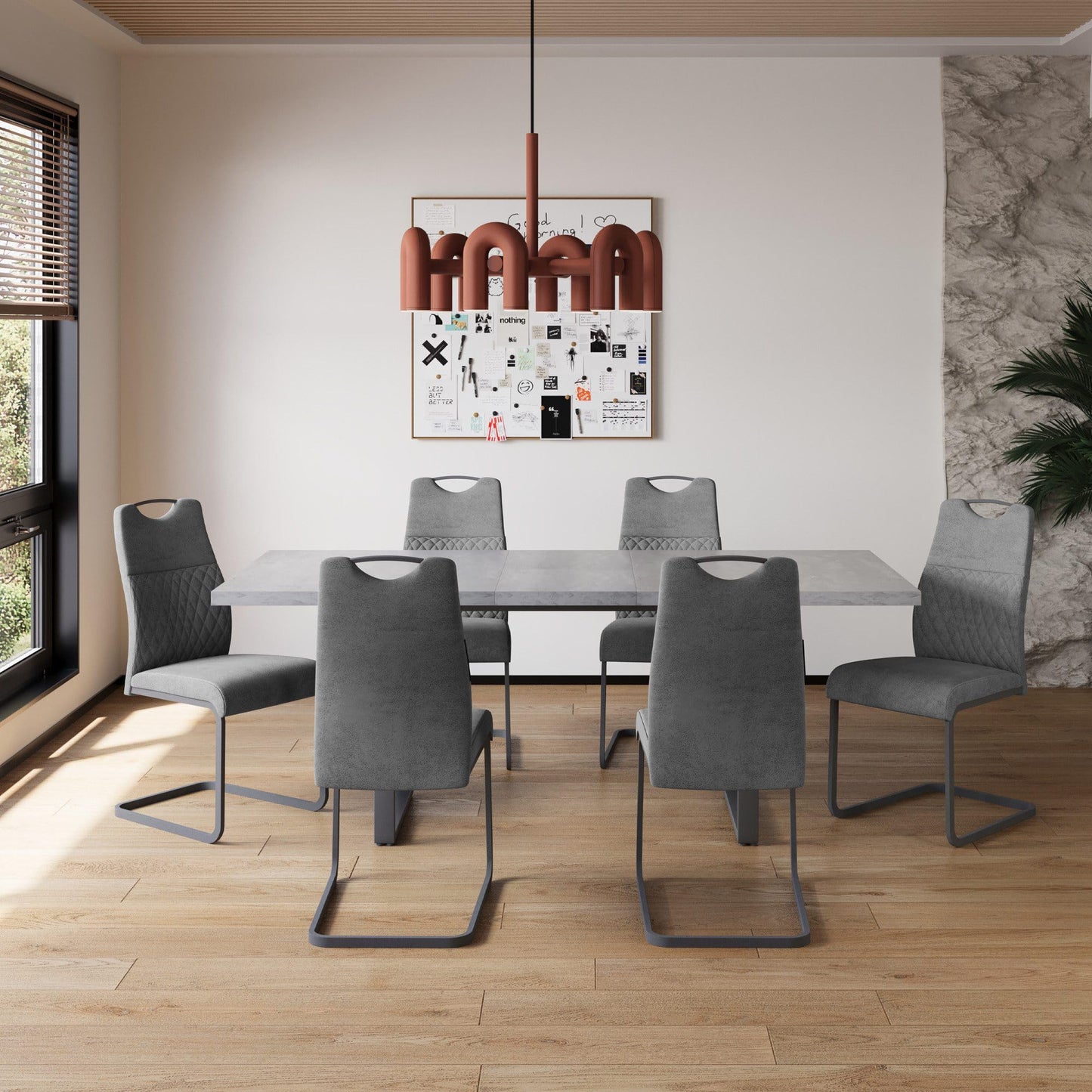 jiexi Esstisch-Set mit 4-8 Stühlen, Ausziehbarer Esszimmertisch 130-170 cm, MDF-Holztisch mit Grauen Stühlen für Küche und Wohnzimmer