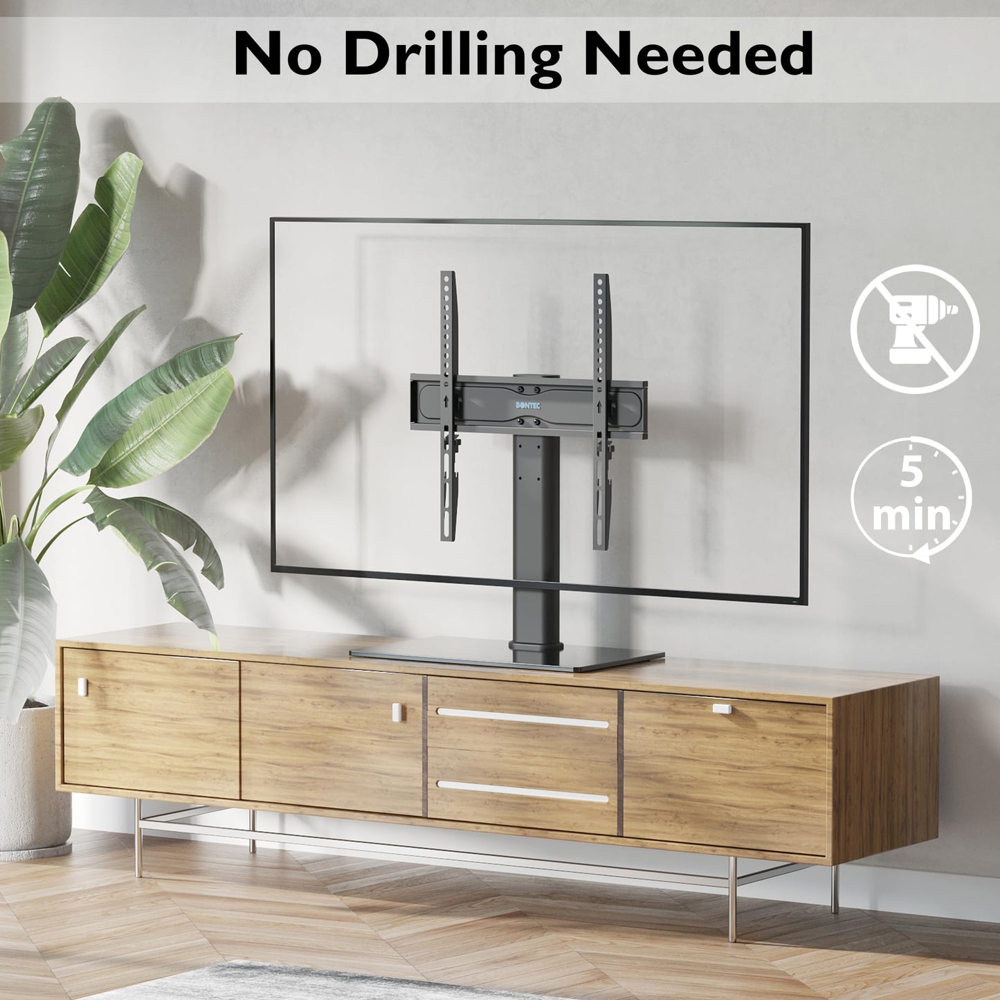 BONTEC TV Standfuß TV Ständer Universal Höhenverstellbar für 26-55 Zoll LCD LED OLED Plasma Flach & Curved Fernseher oder Monitore bis zu 40KG, Max.VESA 400x400 mm