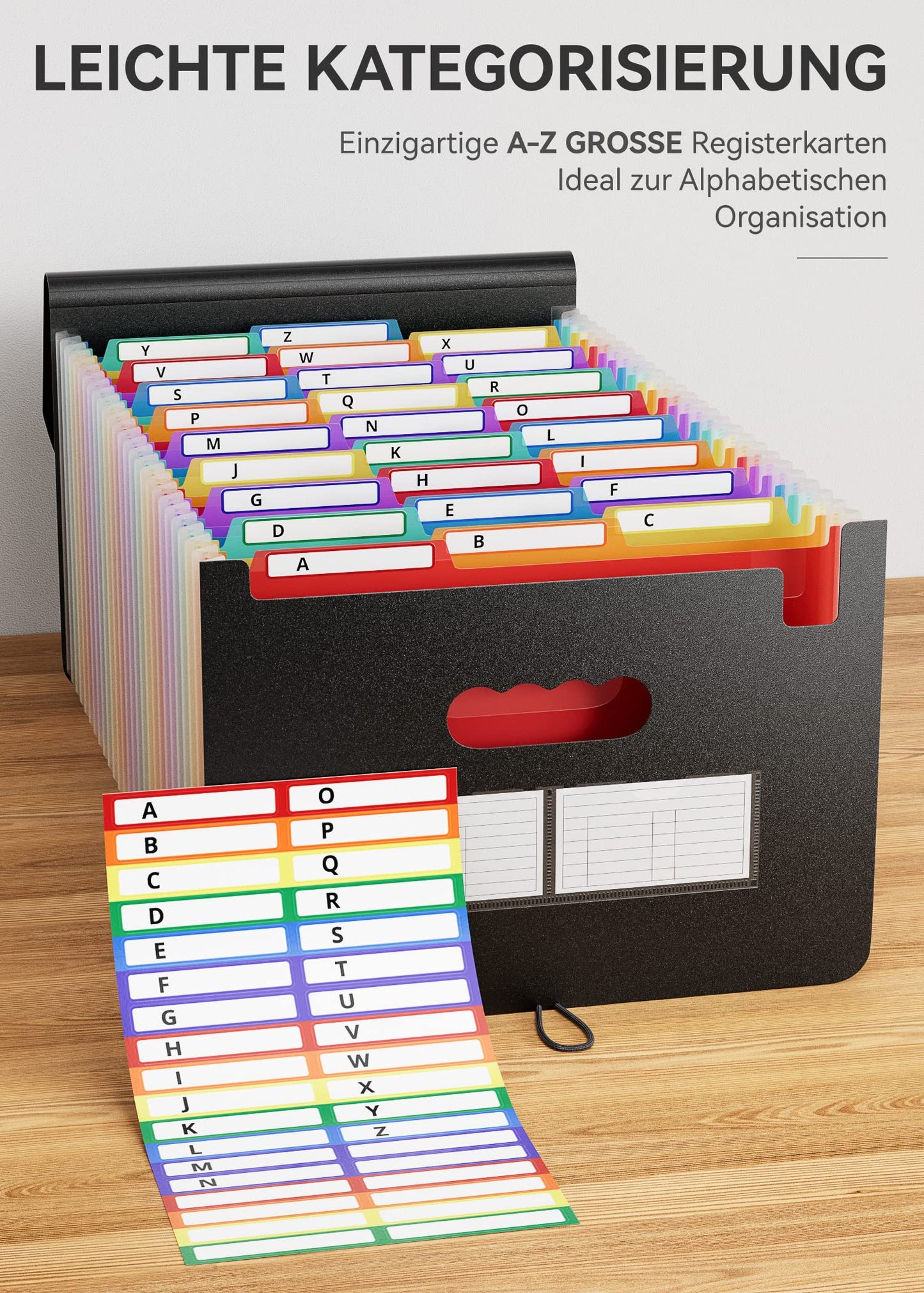 Dokumentenmappe A4, 26 Fächer Fächermappe Sortiermappe Bunte Datei Ordner Regenbogen Aktenordner Ordner Akkordeon Design A4 Größe Grosse Kapazität Wasserdicht Materia mit Deckel de ABC life