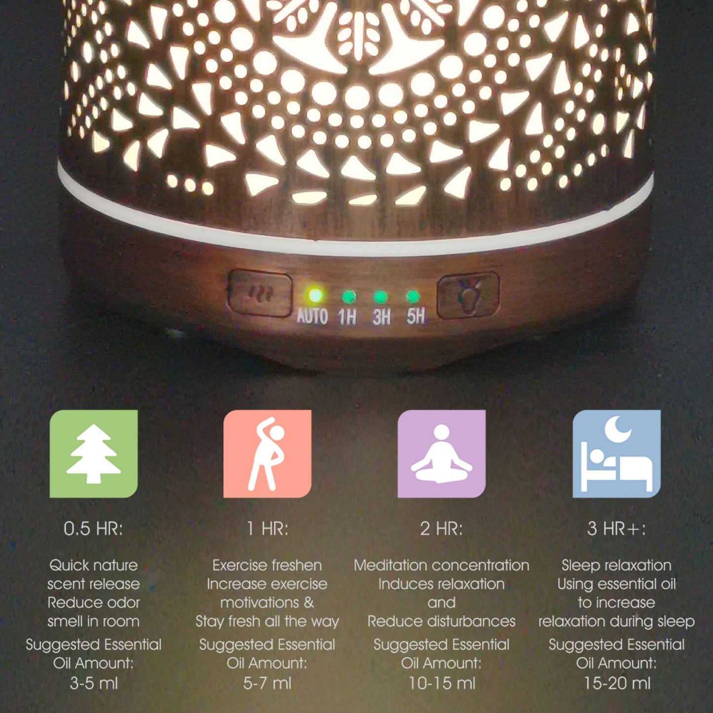 Earnest Living Essential Oil Diffuser Metal Diffuser 250 ml Timers Night Lights and Auto Off Function Home Office Humidifier Aromatherapy Diffusers for Essential Oils