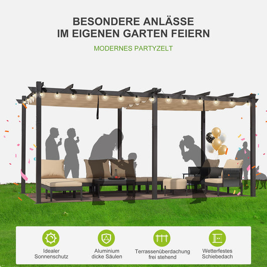 PURPLE LEAF Pergola Aluminium, 3.65 X 5.5 M Wasserdicht Stabil Winterfest Pergola, Gartenpavillon Mit Sonnenschutz Überdachung, Beige