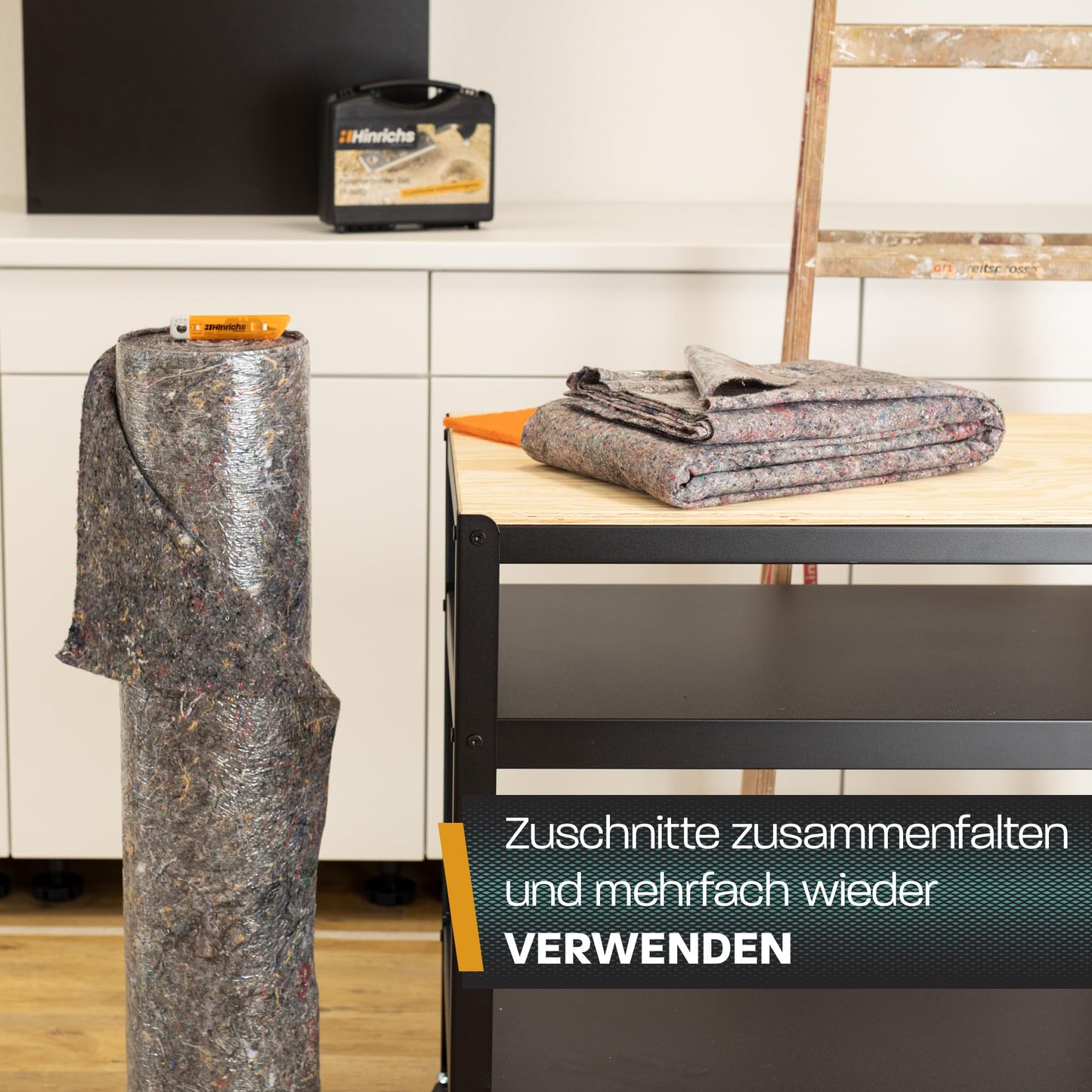 Hinrichs Malervlies 50m x 1m Rolle 180g/m² - Durchsickerungsschutz für Flüssigkeiten - Abdeckvlies - Abdeckfliesse für Boden mit Anti-Rutsch Beschichtung - Malerfliesrolle Abdeckflies als Abdeckung
