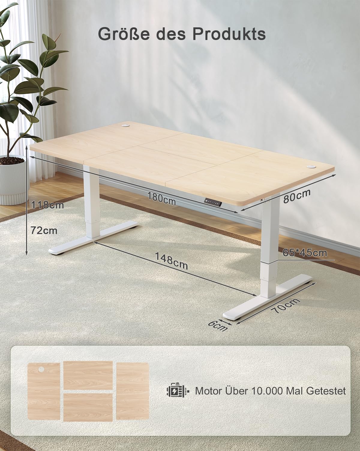 JUMMICO Elektrisch Höhenverstellbarer Schreibtisch 180 × 80 cm – Beige, mit USB & Memory