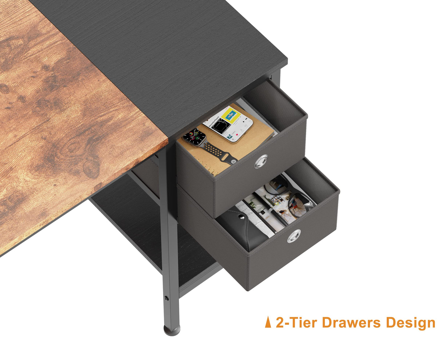 HOMIDEC Schreibtisch, Computertisch mit 2 Schubladen, Bürotisch Schreibtisch Holz Officetisch fürs Büro, Wohnzimmer, Home, Office, 120 x 50 x75cm