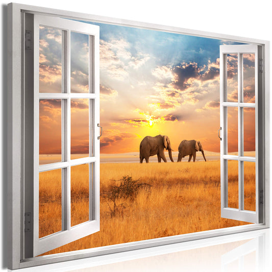 murando Wandbild Mega XXXL FensterblickEinteiliger XXL-Format Kunstdruck zur Selbstmontage Leinwandbilder moderne Bilder DIY Wanddekoration Wohnung Deko Afrika Elefant