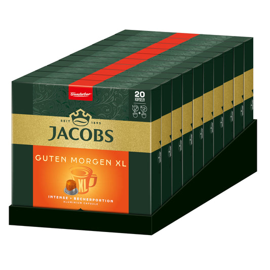 Jacobs Kaffeekapseln Guten Morgen XL, Nespresso* kompatible Kapseln, Intesiver Kaffee, Intensität 8/12, 200 Stück (10 x 20 Getränke)