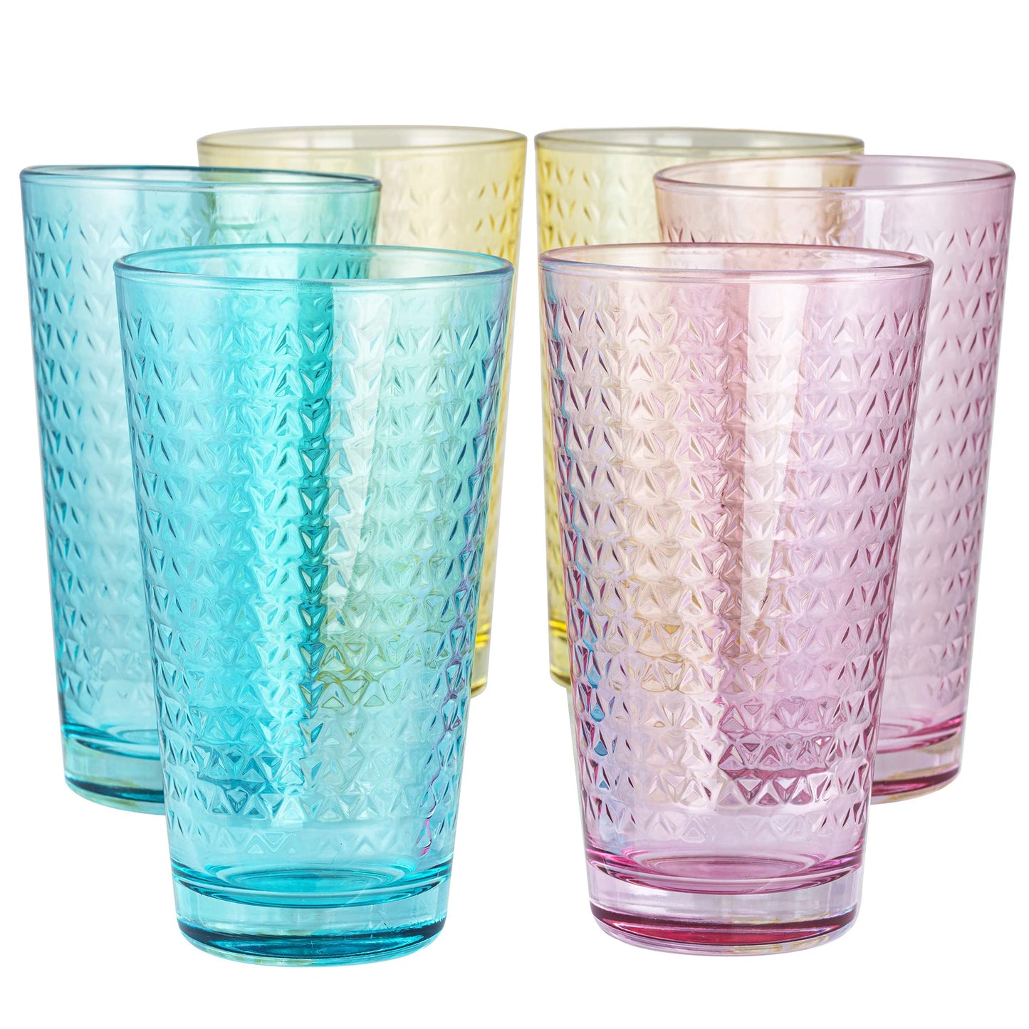 TREND FOR HOME Gläser Bunt 6er Set Trinkgläser 360 ml Cocktailgläser Wassergläser Set Bunt Longdrinkgläser Glas Tumbler Bunte Gläser Caipirinha Trinkglas Wasserglas Geometrisches Muster | Tressa