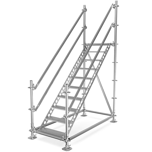 Scafom-rux Feuerverzinkte Bautreppe - [10 Stufen inkl. Geländer & Bausatz] Außentreppe - 2 Meter Höhe, 80 cm breit, Treppe außen - Stahltreppen für Gerüst & Garten - Aussentreppen Stahl