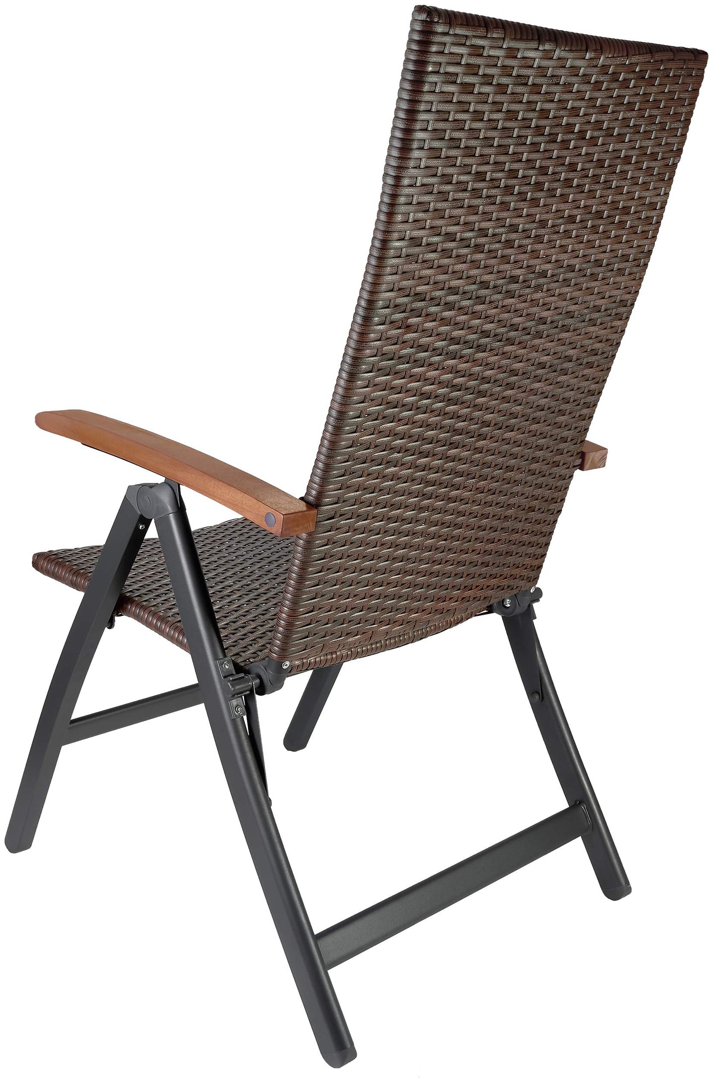 BRUBAKER 4er Set Polyrattan Gartenstuhl Modena - Hochlehner aus Metall und Poly Rattan klappbar - 7-Fach verstellbare Rückenlehne - wetterfester Faltstuhl/Klappstuhl - Braun Grau
