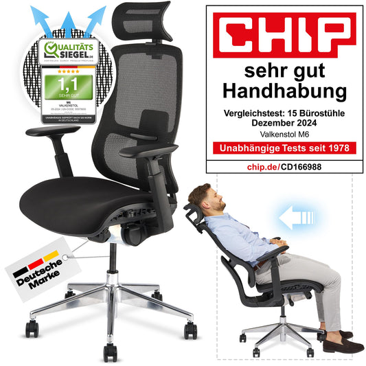 VALKENSTOL M6 Bürostuhl Ergonomisch - Auch Grosse Menschen Polster-Sitz - Ergonomischer Bürostuhl Chefsessel Bürostuhl Schreibtischstuhl Office Chair