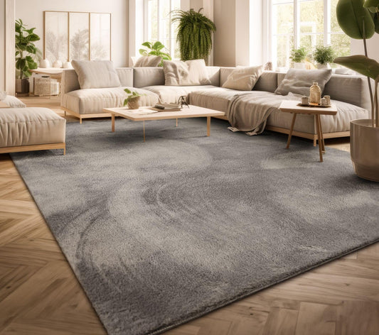 TT Home Teppich Wohnzimmer Kurzflor Anti-Rutsch Rückseite Einfarbiges Design Waschbar, Farbe: Grau, Größe:140x200 cm