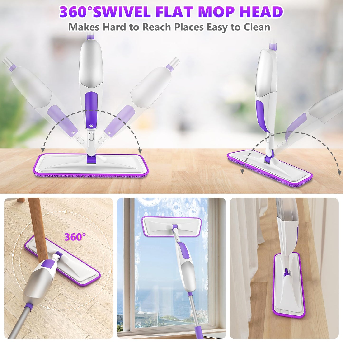 Wischer mit Sprühfunktion Sprühwischer - SEVENMAX Wischmopp Bodenwischer mit Sprühfunktion und 3 Mikrofaser Bezug 550ML Wassertank Spray Mop für Fliesen Laminat Parkett Holzböden Schnelle Reinigung