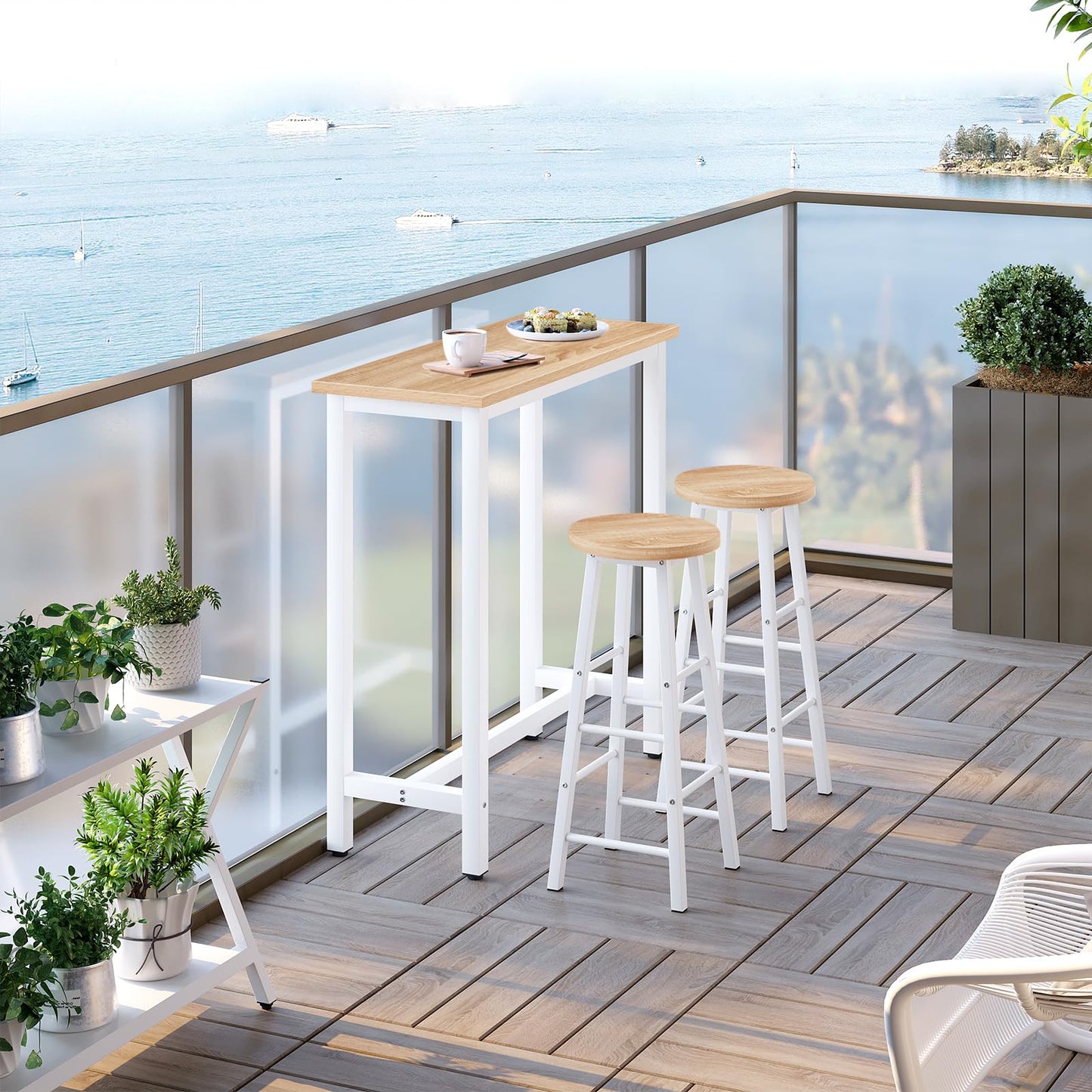 WOLTU 1x Bartisch Bistrotisch Stehtisch Esstisch, Metallgestell, Tischplatte aus MDF, Helleiche, 100x40x100cm(BxTxH)
